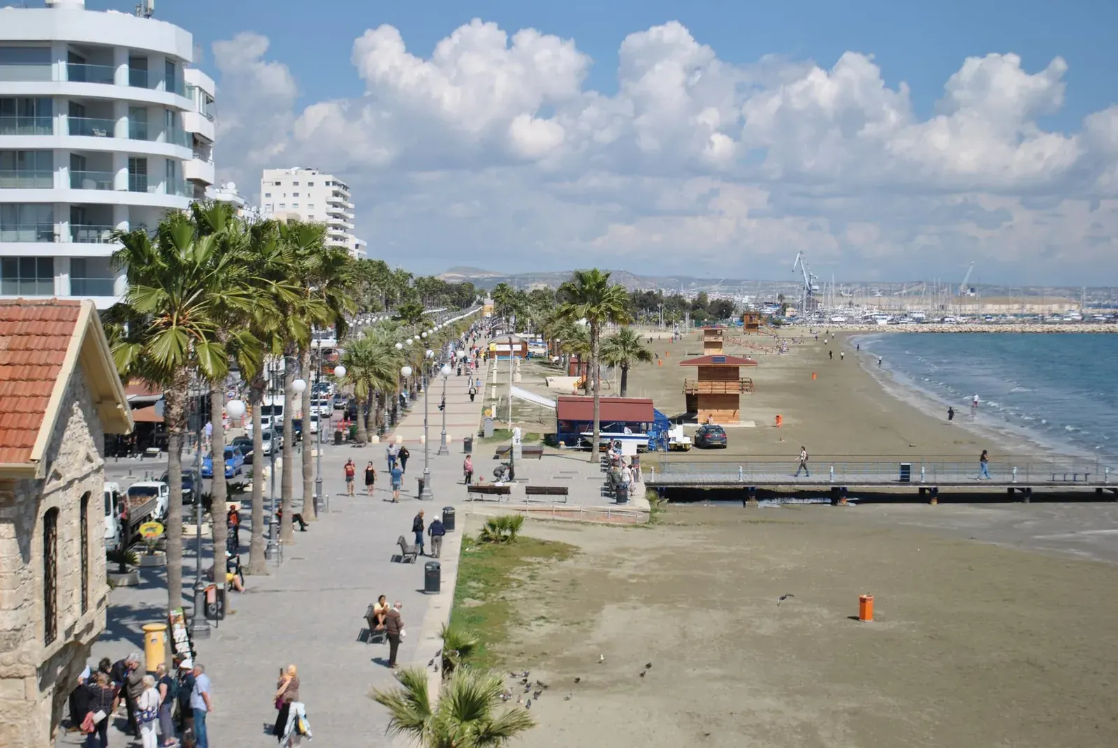 Promenade des palmiers Finikoudes et plage de Larnaca, côte sud-est de Chypre